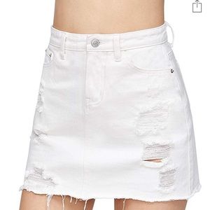 Distressed Off White Denim Skirt